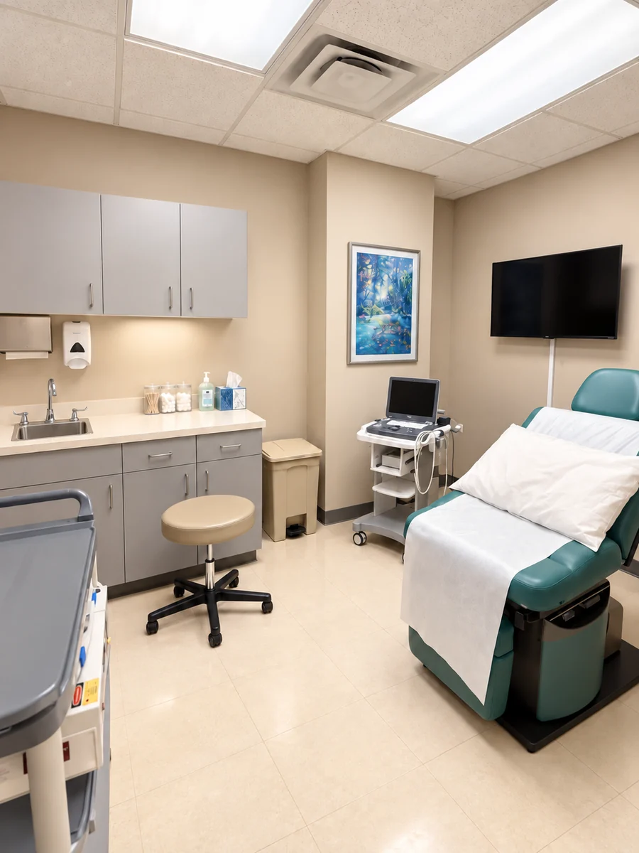 An exam room at The Vein Care Center, with the ultrasound machine used for vein mapping
